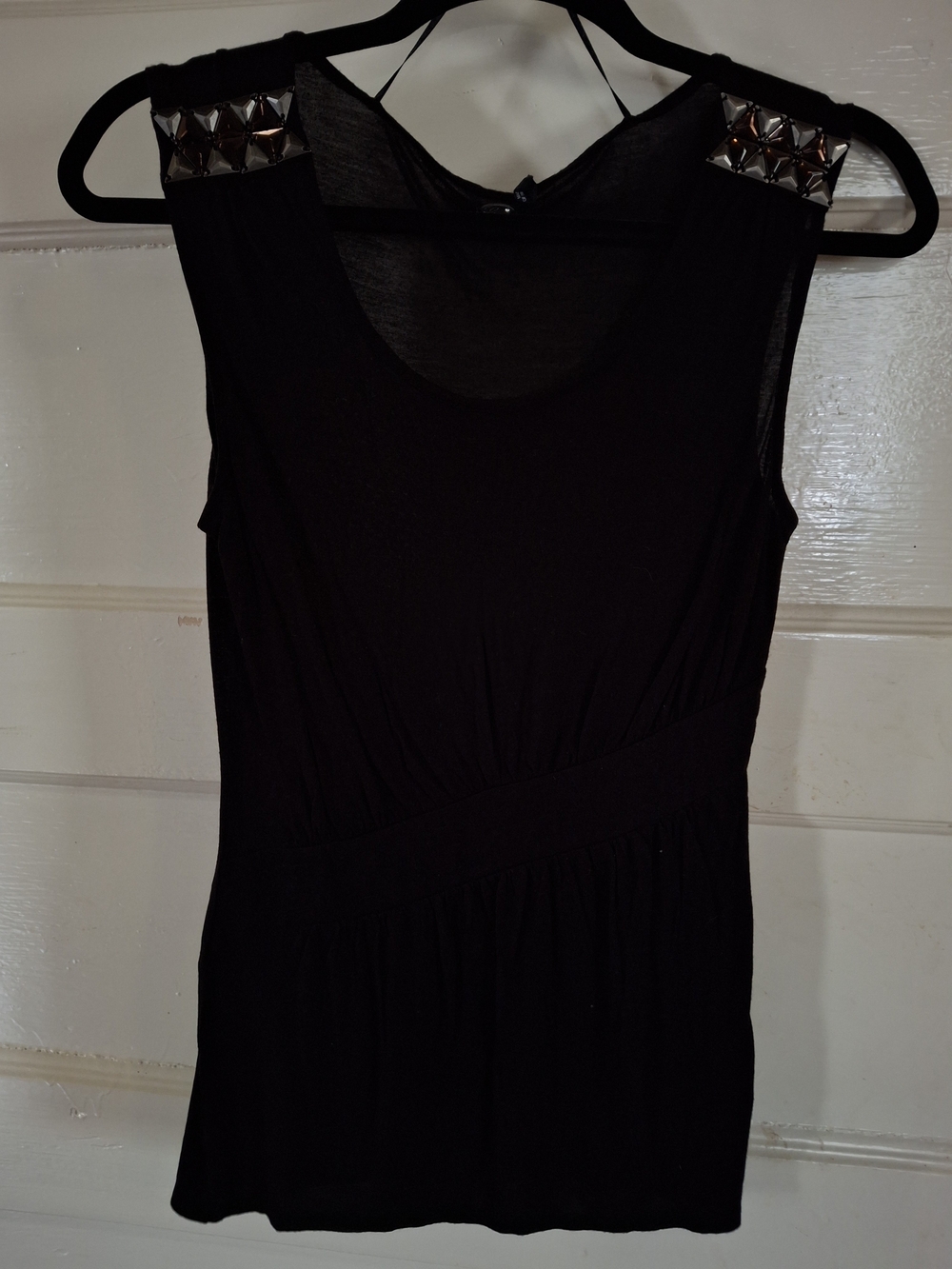 Guess Los Angeles Black Jeweled Shoulder Sleeveless Top (CFD111)